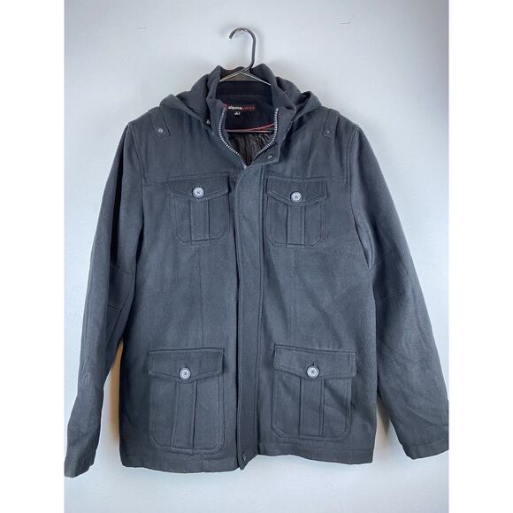 NWT Black Alpine Swiss Wool Hooded Full Zip Snap 4 Pckt MSRP $185 Coat Quilted - Picture 1 of 13